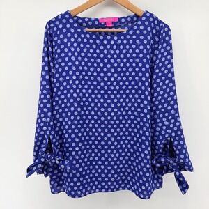 Lilly Pulitzer M Langston Top Royal Purple Polka Dot Tied Sleeves